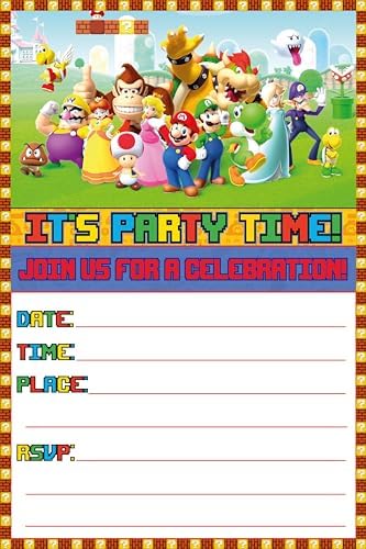 Set of 20 Classic Video Game Themed Birthday Invites