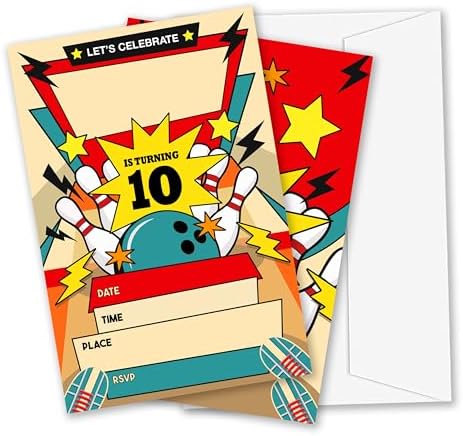 Retro Bowling Birthday Invitations 20pcs with Envelopes
