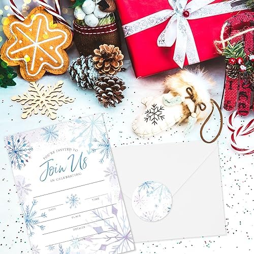 AnyDesign Christmas Invitations 20 Sets Purple Blue Snowflake Cards Envelopes Stickers