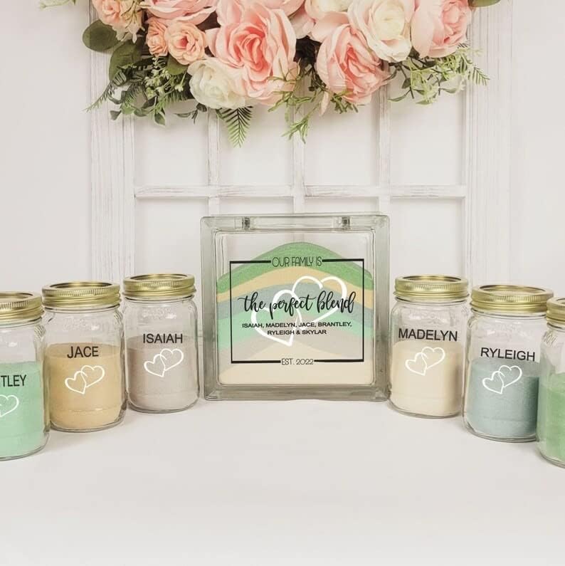 Personalized Blended Family Wedding Sand Set with Glass Vase and Lid