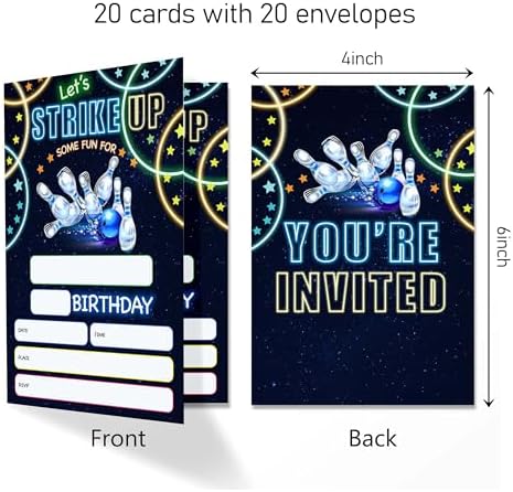 Bowling Birthday Invitation Cards with Envelopes Pack of 20 4x6