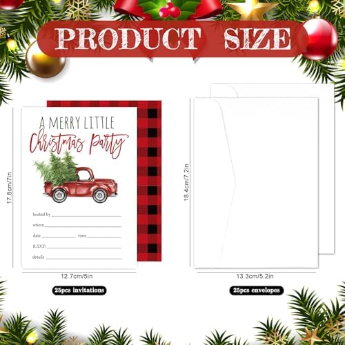 Whaline 25 Pack Christmas Party Invitations with Envelopes