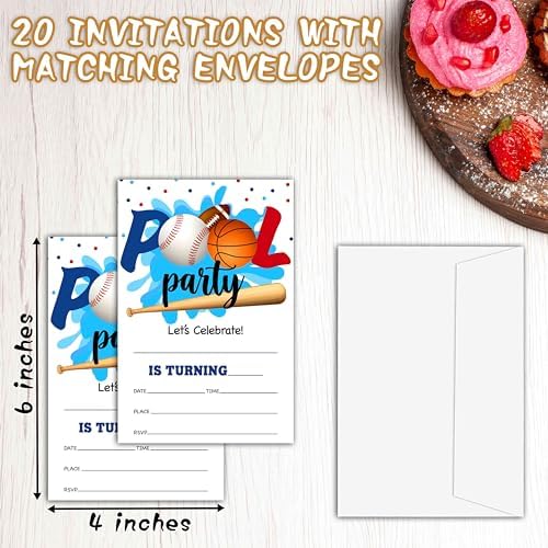 Pool Party Birthday Invitations with Envelopes A04