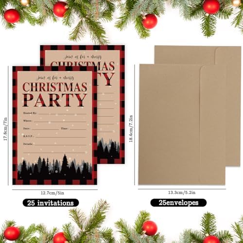 Whaline 25 Pack Christmas Invites with Kraft Envelopes