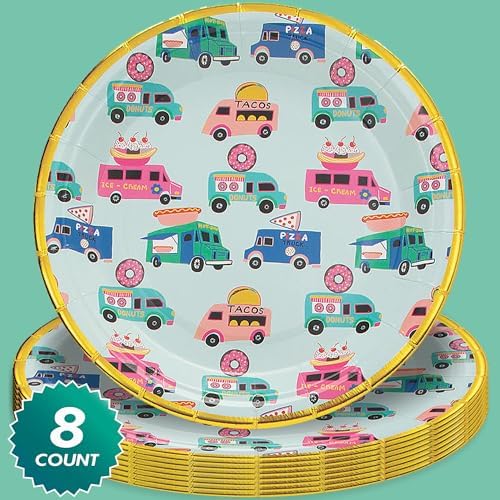 HOME HOOPLA Food Truck Favorites Metallic Gold Round Dessert Plates 8 Count