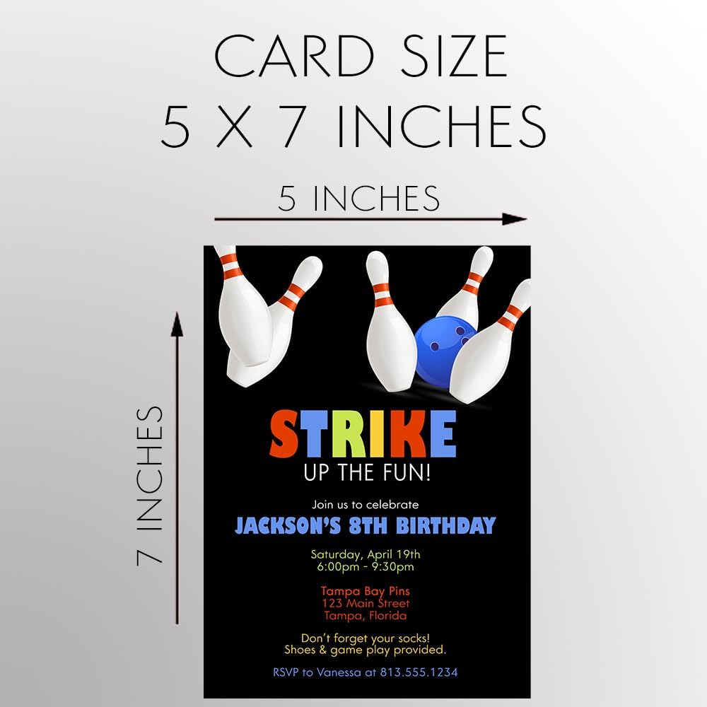 Personalized Bowling Party Invites Boy Birthday 12 Count