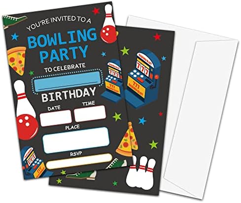 Bowling Theme Birthday Invites with Envelopes 20-Pack