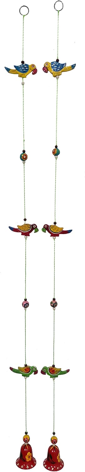 Purpledip Wall Hanging with Parrots and Bells Set of 2