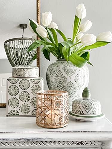 Serene Spaces Living Saigon Cane Wrapped Glass Hurricane Candle Holder