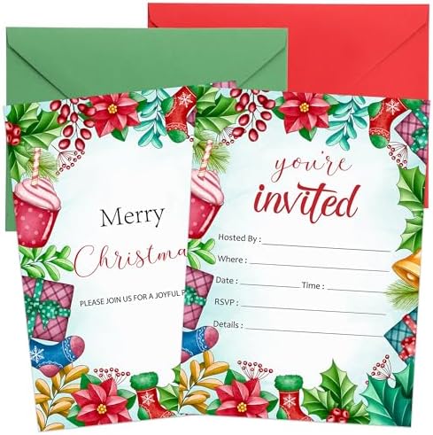 30 Pack Christmas Party Invitations with Envelopes