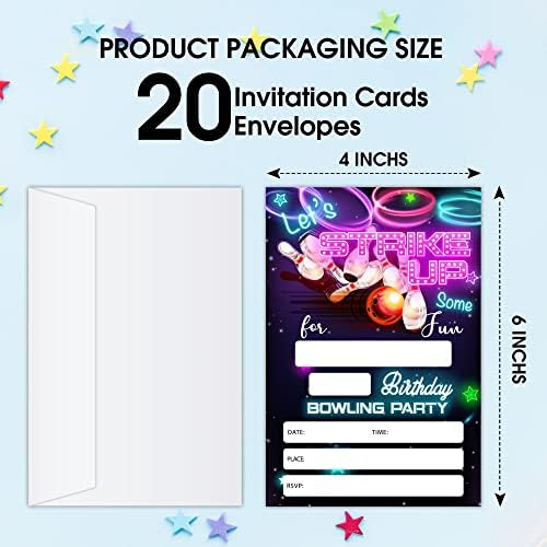Neon Glow Bowling Birthday Invitations - Pack of 20 Cards with Envelopes