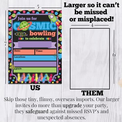 Cosmic Bowling Party Invites 20 5x7 Fill In Cards