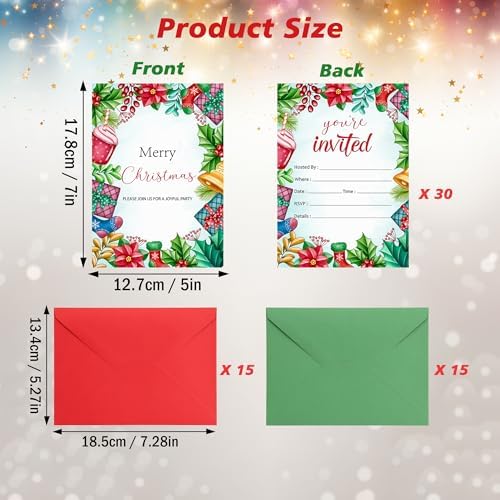 30 Pack Christmas Party Invitations with Envelopes