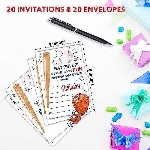 AWSICE Baseball Birthday Invitations 20 Fill-In Cards with Envelopes