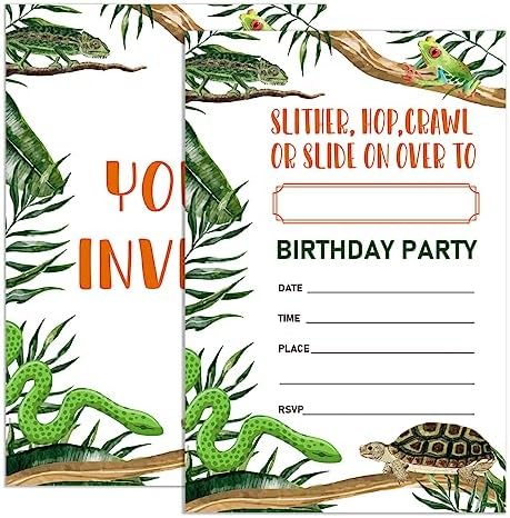 Reptile Birthday Invitations for Boy with Envelopes Set of 20