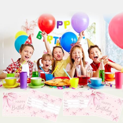 24 Pcs Pink Bow Birthday Invitation Cards