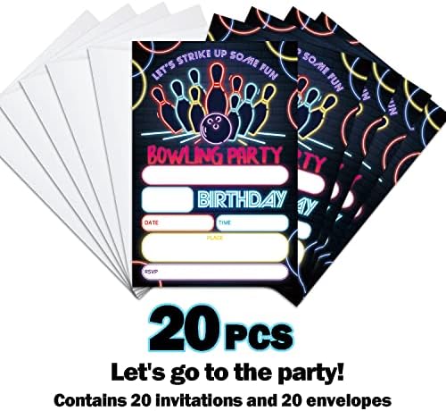 Glow Bowling Birthday Invitations with Envelopes 20 Sets