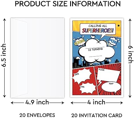 Comic Superhero Birthday Invitations with Envelopes
