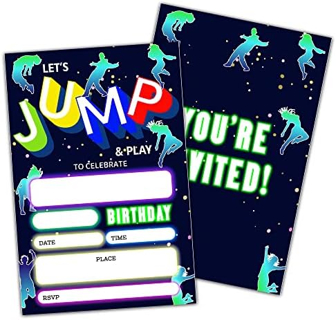 NYCTUG Lets Jump Birthday Invitations Double-Sided Trampoline Party Cards for Kids