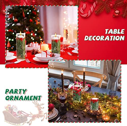 MTLEE 142 Pcs Christmas Vase Fillers with Floating Candles and Pine Needles