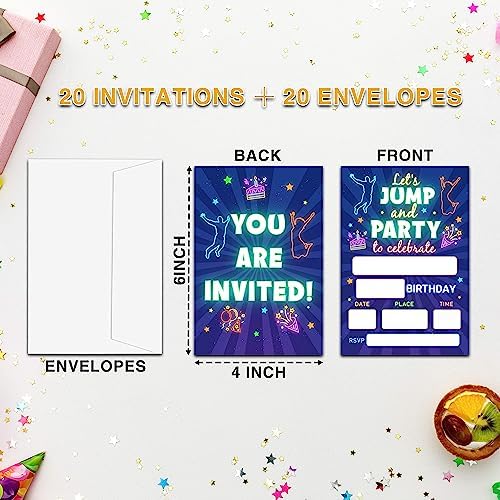 Neon Trampoline Jump Birthday Invitations For Kids