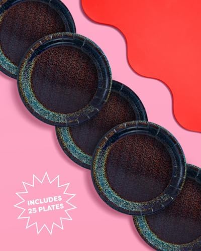 Xo Fetti Black Holographic Foil Plates 25 Pack