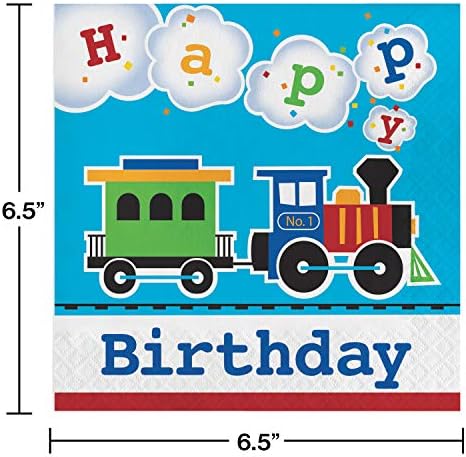 All Aboard Blue Boys Happy Birthday Napkins 65x65