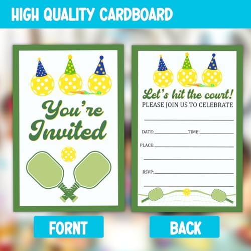 Pickleball Birthday Invitations Set 30 Cards 30 Envelopes