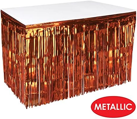 Beistle 1 Ply Metallic Plastic Foil Fringe Table Skirt Orange 30x14ft