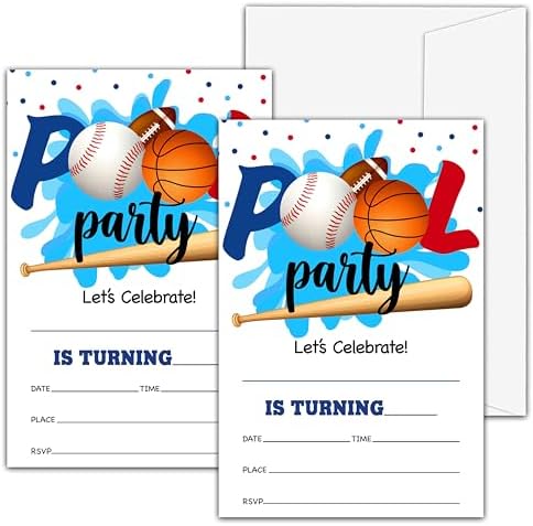 Pool Party Birthday Invitations with Envelopes A04