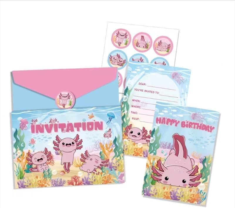 12 Pcs Axolotl Birthday Party Invitation Set