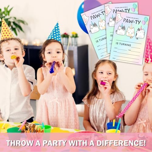 Cute Cat Birthday Invites with Envelopes - FS405