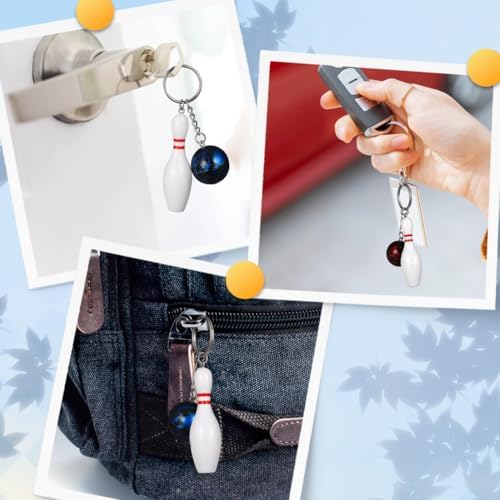 16Pcs Bowling Key Chains with Silver Alloy Resin Pendants