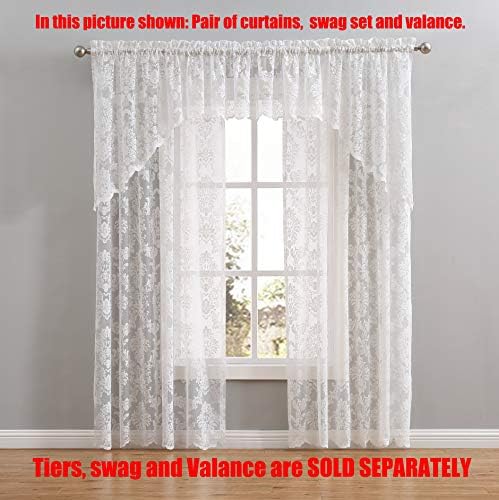 LinenZone Lace Kitchen Swags - Fiona 30x38 White