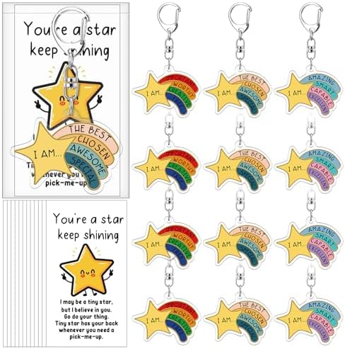 Henoyso 12 Sets Star Keychain Bulk with Motivational Words