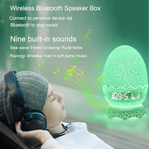 Dinosaur Egg Kids Alarm Clock with Night Light and Lullaby
