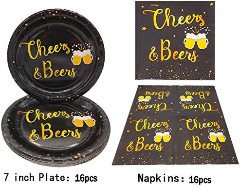 Cheers Beers Birthday Plate Set 16 Pcs Black Gold