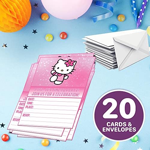 Set of 20 Cute Pink Cat Birthday Invitation Cards
