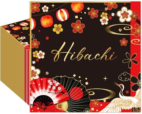 Hibachi Birthday Decorations 50 Pcs Red Black 2-Ply Napkins