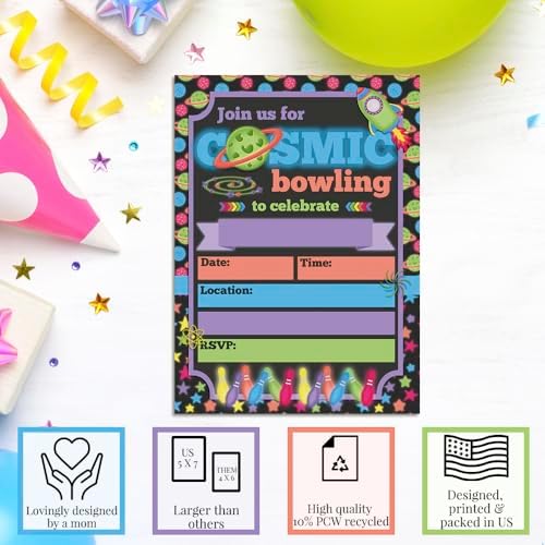 Cosmic Bowling Party Invites 20 5x7 Fill In Cards