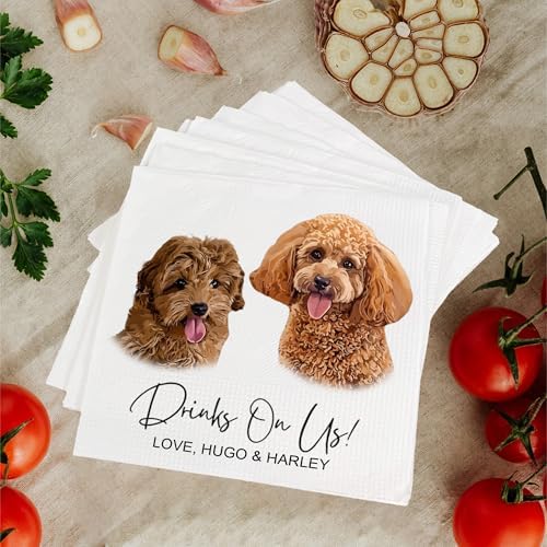 Luxury Custom Pet Portrait Napkins for Wedding and Engagement