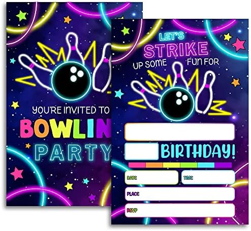 Fujloy Rainbow Neon Glow Bowling Invite Cards