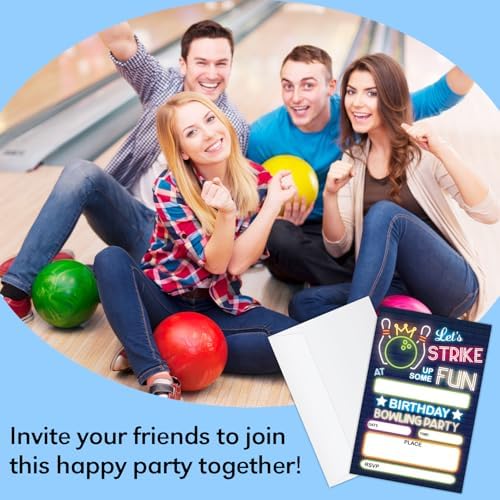 GaNiao Retro Neon Bowling Birthday Invites Set 20 Pcs