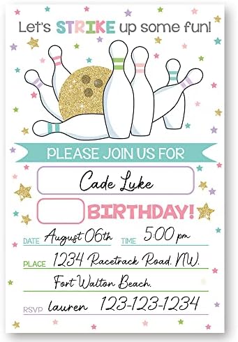 Bowling Birthday Invitation Cards Set of 20