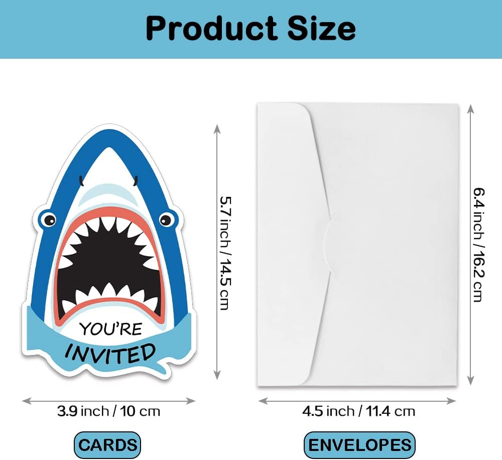 REWIDPARTY Shark Shaped Birthday Invitations Set of 15