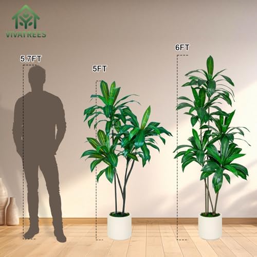 VIVATREES 6FT Artificial Dracaena Tree with White Planter