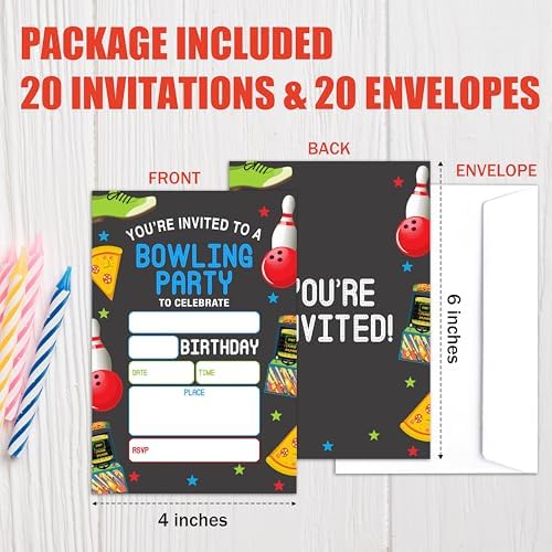 BXVRT Bowling Birthday Invitations with Envelopes