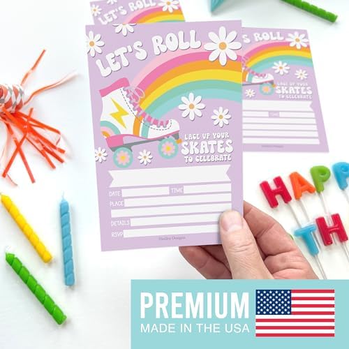 Hadley Designs Birthday Invitations for Girls 15-Pack 4x6 Roller Skate Template