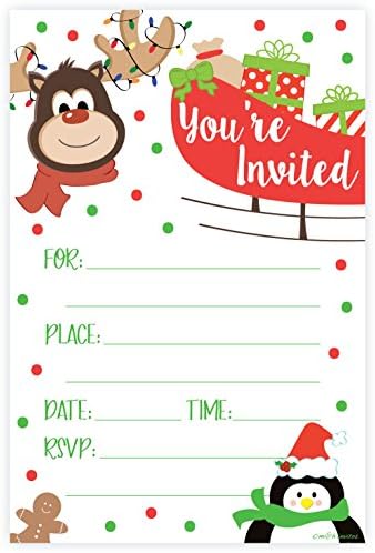 Reindeer Christmas Party Invitations 20 Count With Envelopes