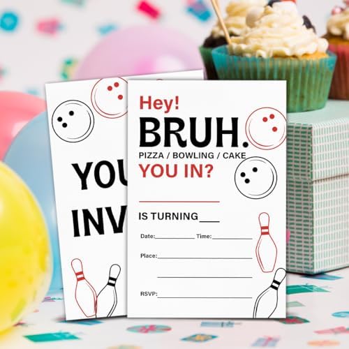 RNYJJ Bowling Birthday Invites with Envelopes 20 Count